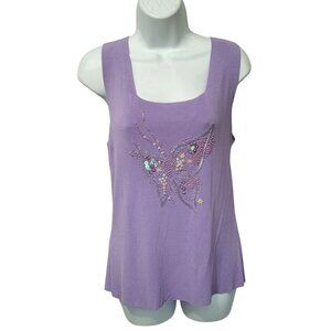Jane Seymour Signature Tank Top M Lavender Beaded Butterfly Bejeweled Fairy